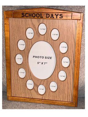 Vintage "School Days" Solid Wood 13-Photo Picture Frame Wall Hanging Decor